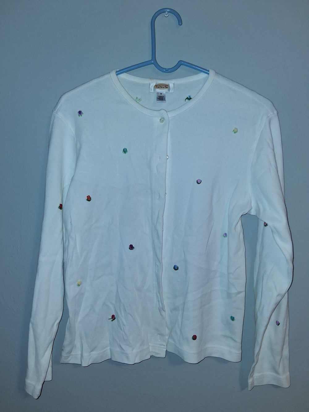 Talbots White Cardigan with Multicolor Embroidered Dots